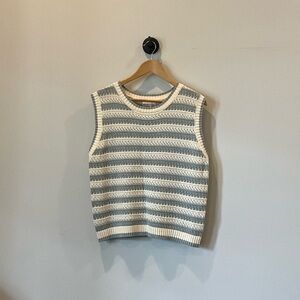 BE COOL Cream and Light Gray Striped Knit Tank